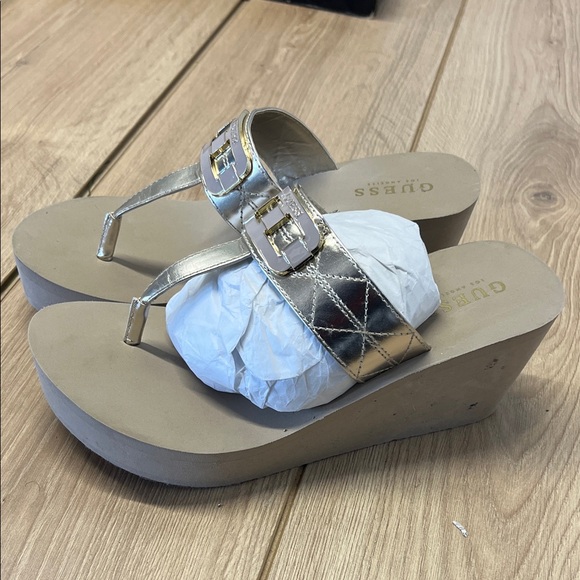 Guess Women's Metallic Gold Wedge Sandals - Picture 1 of 7
